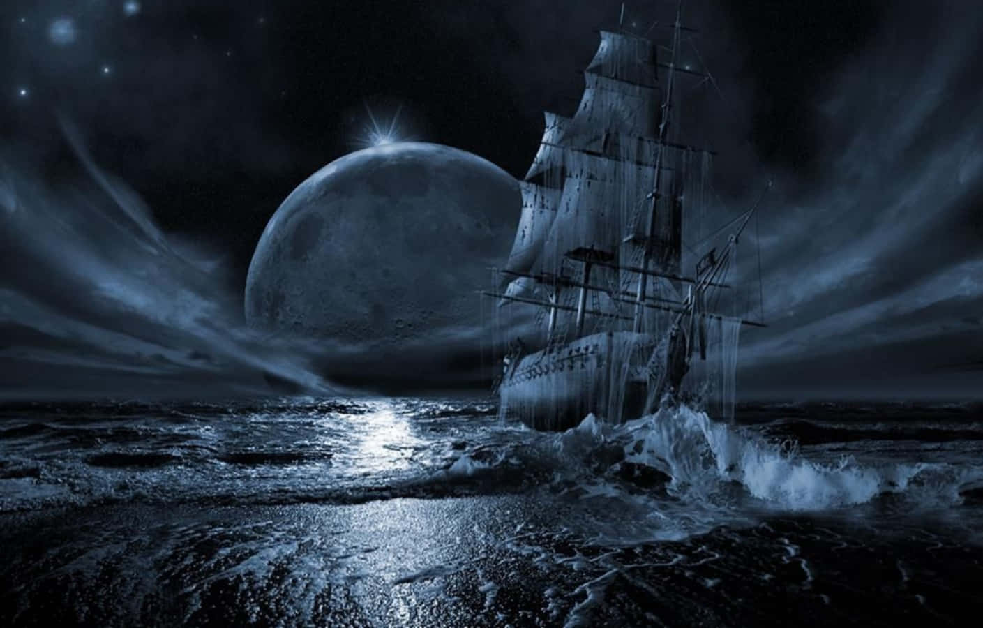 Gothic Computer, sailing ship, stormy seas, HD Desktop Wallpaper