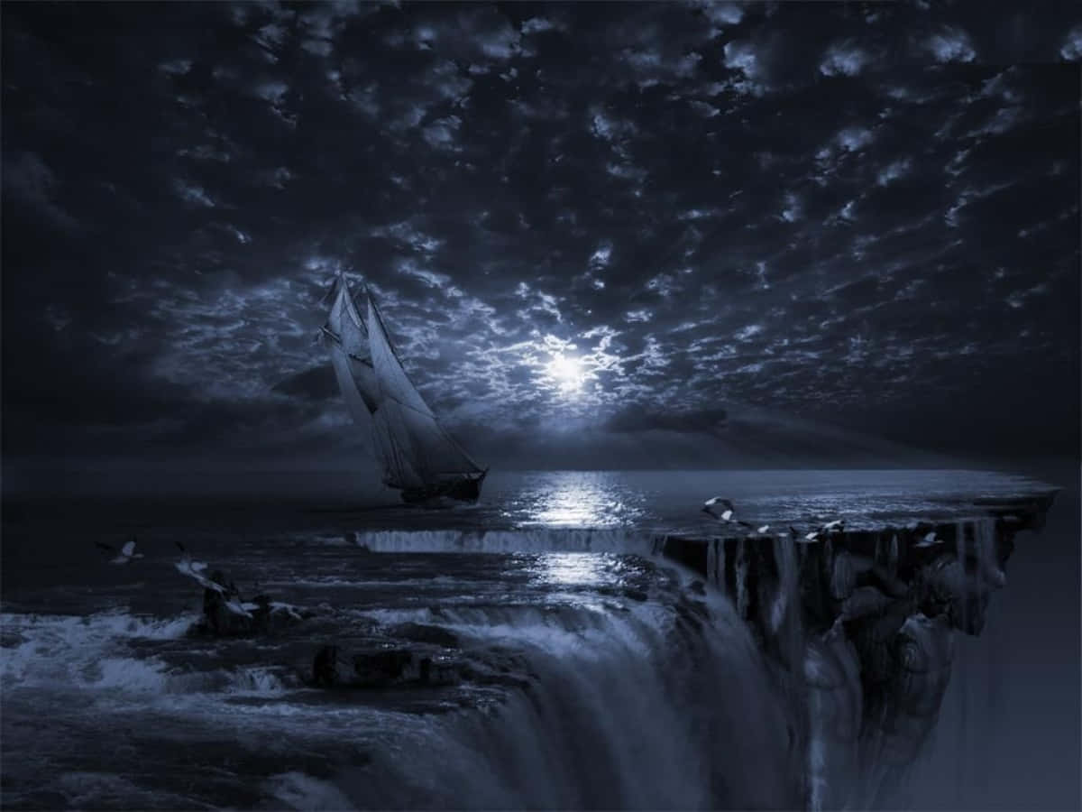 Gothic Computer, sailboat, moonlit waters, SD Desktop Wallpaper