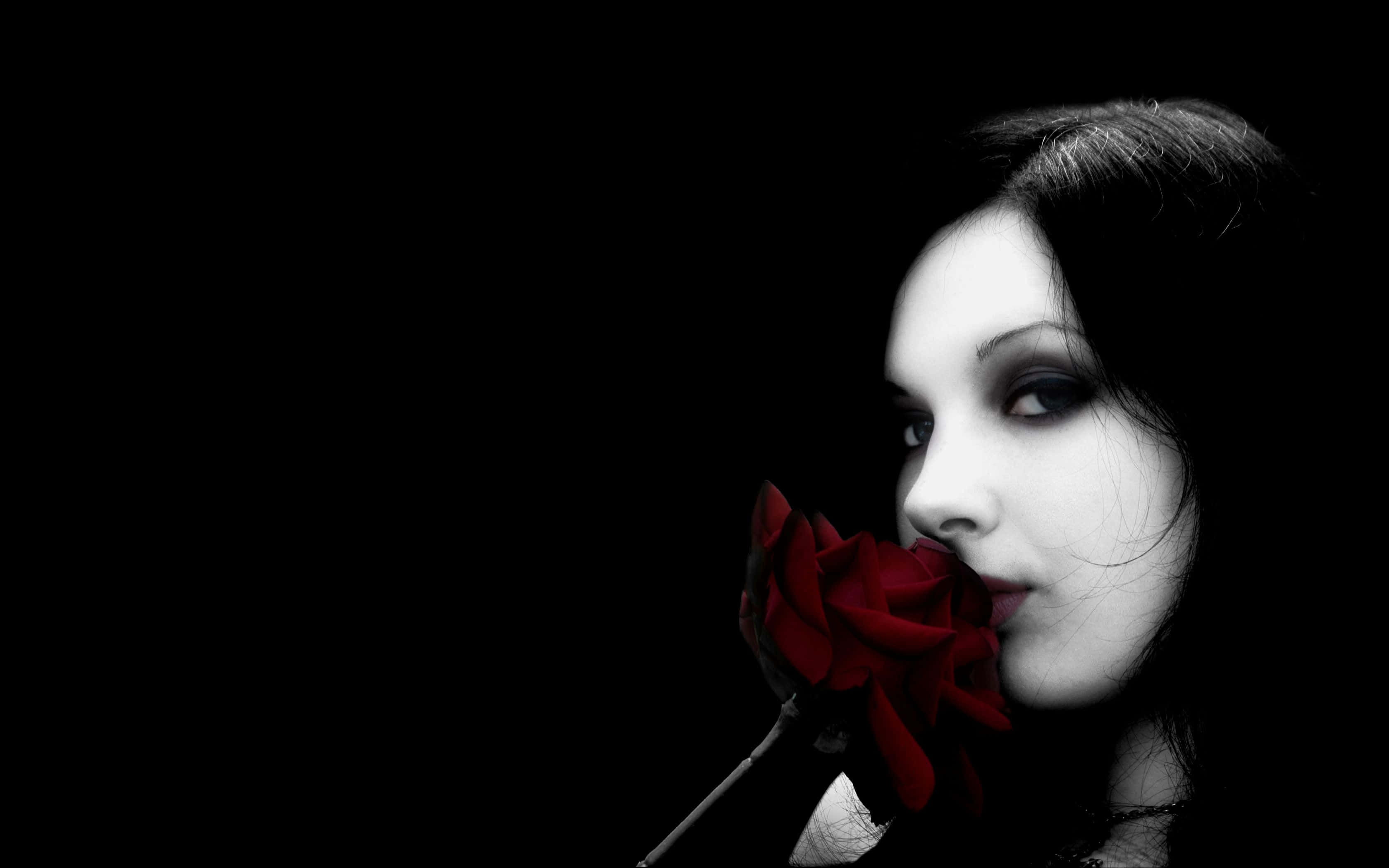 Gothic Computer, dark hair, dramatic makeup, 2K Desktop Wallpaper