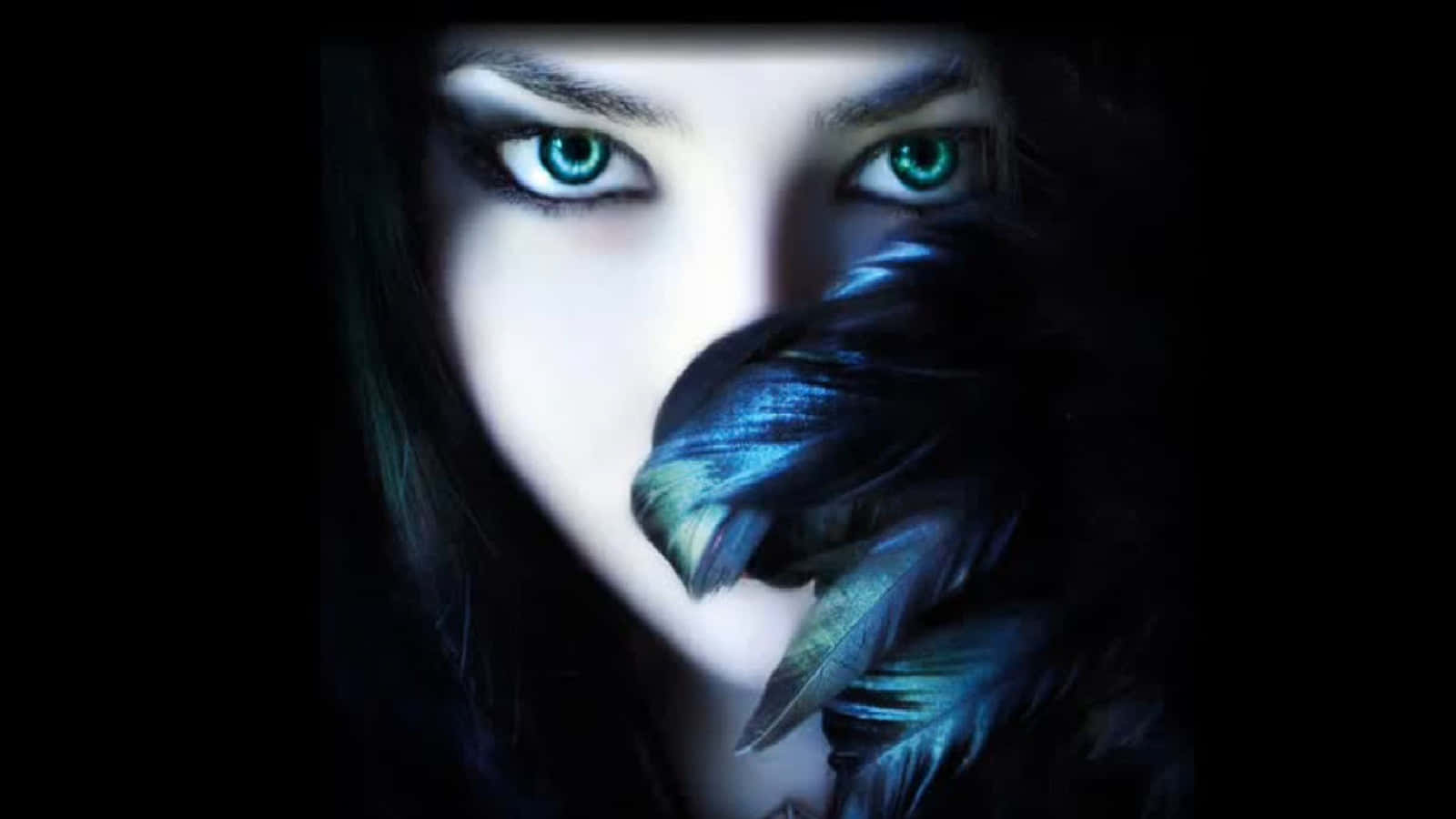 Gothic Fashion, teal eyes, dark iridescent feathers, HD Desktop Wallpaper