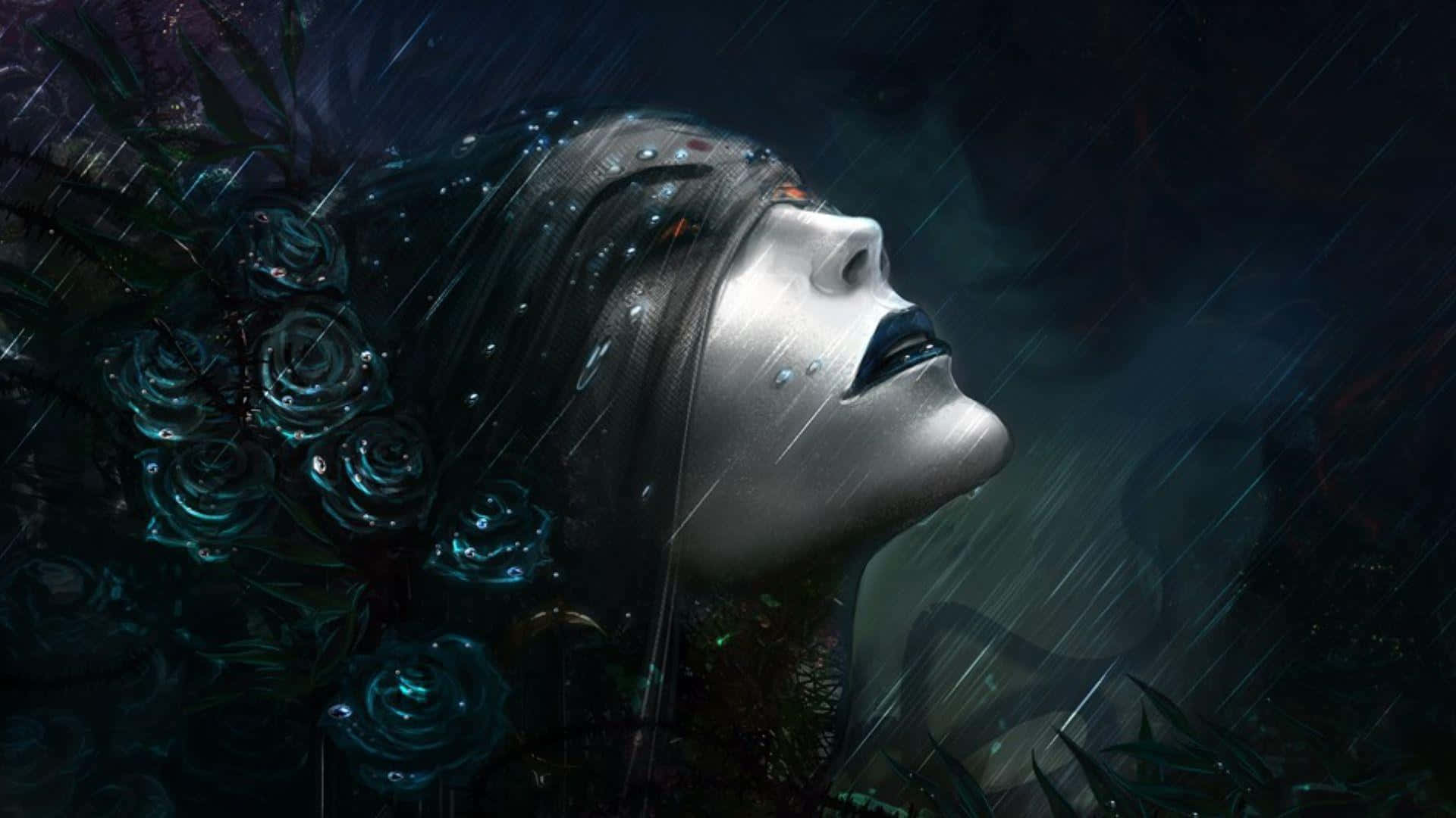 Gothic Fantasy, rainy elegance, silver skin, Full HD Desktop Wallpaper