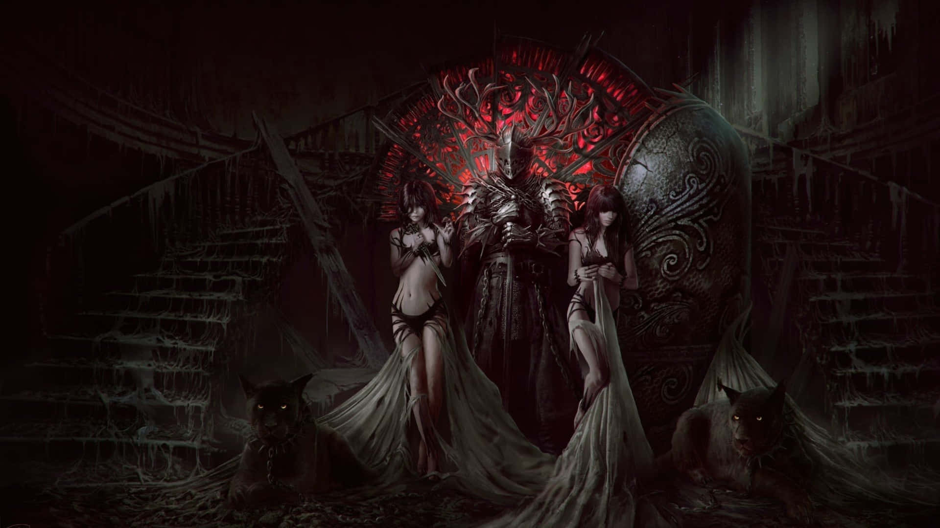 Gothic Fantasy, throne room, demonic figure, Full HD Desktop Wallpaper
