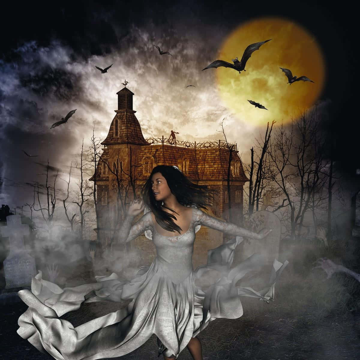 Gothic Fantasy, woman, graveyard, SD Desktop Wallpaper