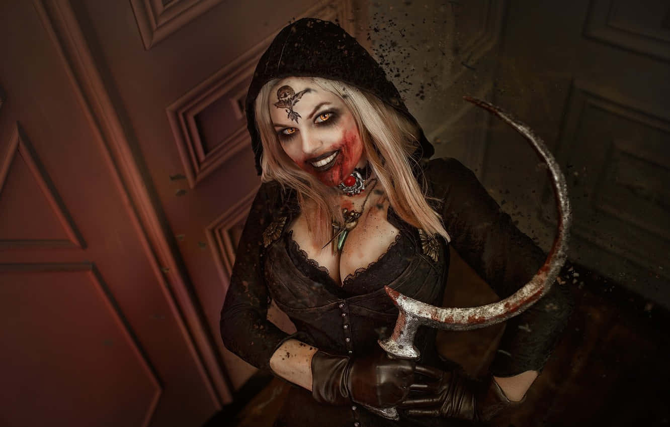 Gothic Fashion, black hooded outfit, rusty scythe, HD Desktop Wallpaper