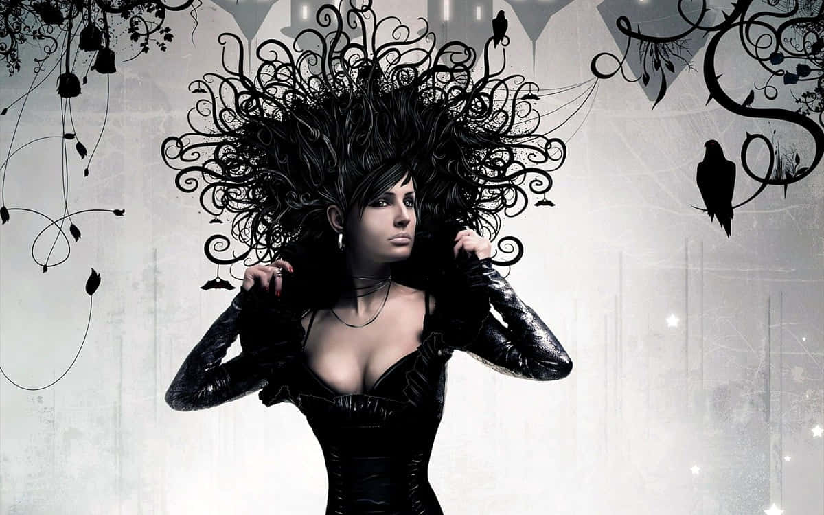 Gothic Fashion, ornate black hair, gothic attire, SD Desktop Wallpaper