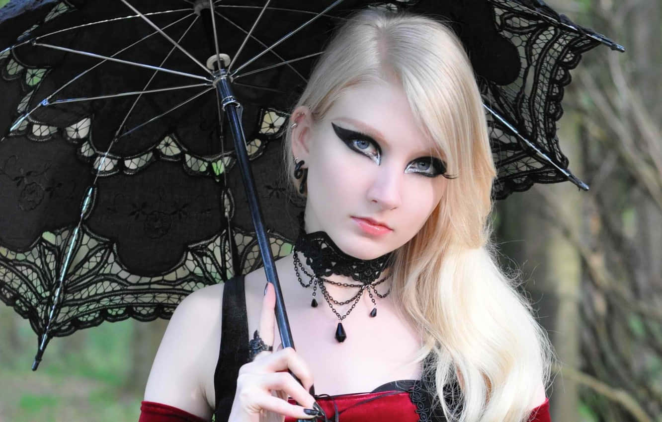 Gothic Fashion, black lace parasol, dramatic black eyeliner, HD Desktop Wallpaper