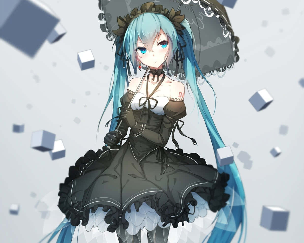 Gothic fashion, blue hair, black dress, SD Desktop Wallpaper