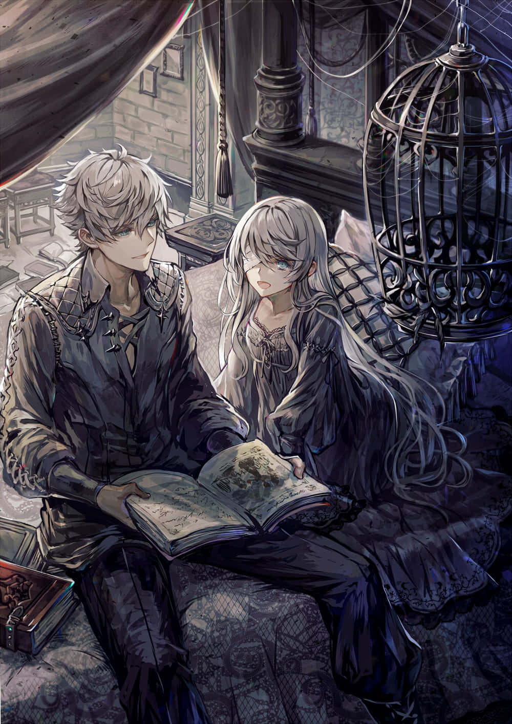 Gothic Costume, silver hair, dimly lit gothic room, HD Phone Wallpaper