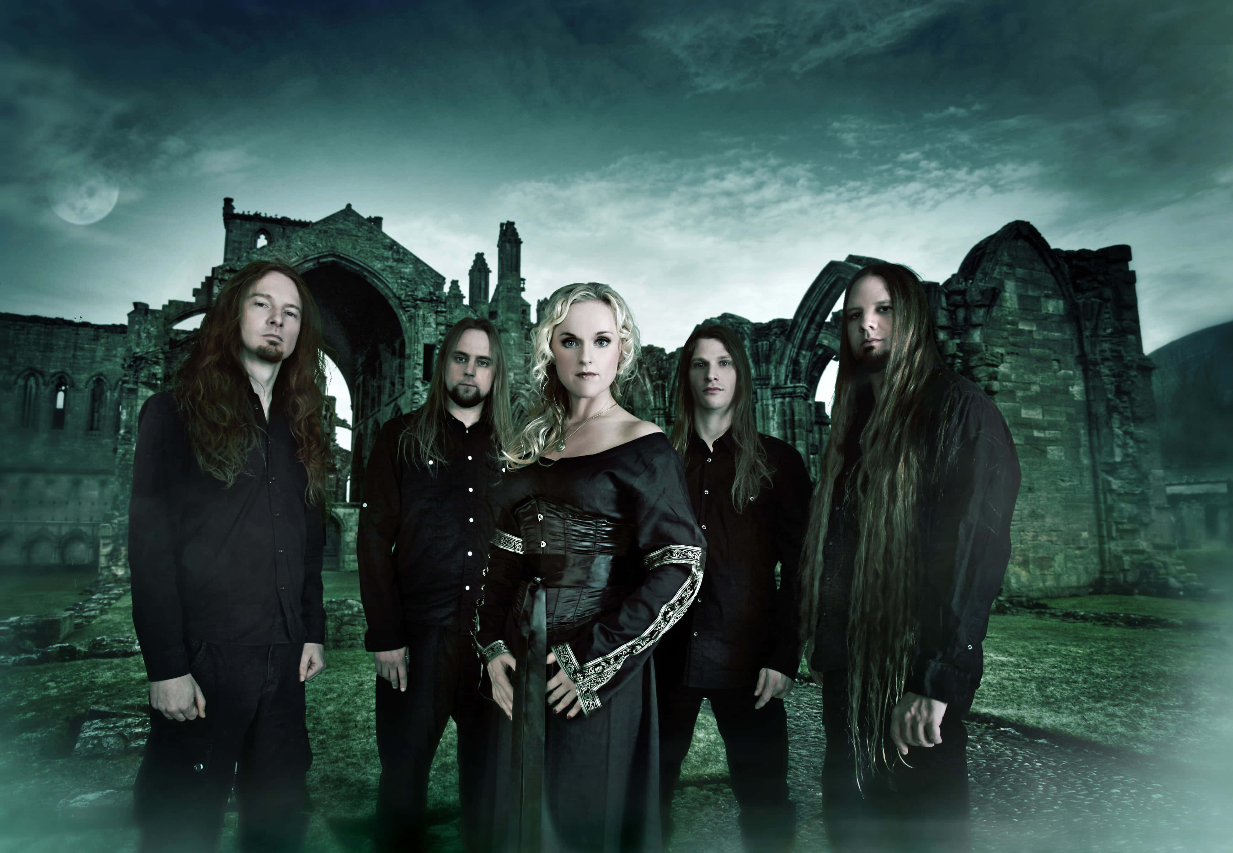 Gothic costume, gothic metal band, ancient stone ruins, 4K Desktop Wallpaper