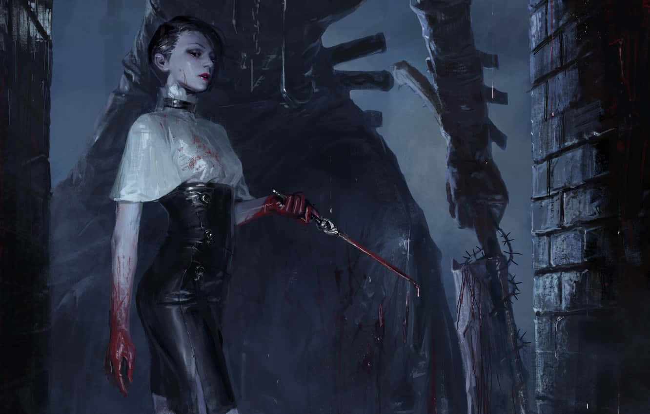 Gothic Fashion, bloodstained white shirt, black corset, HD Desktop Wallpaper