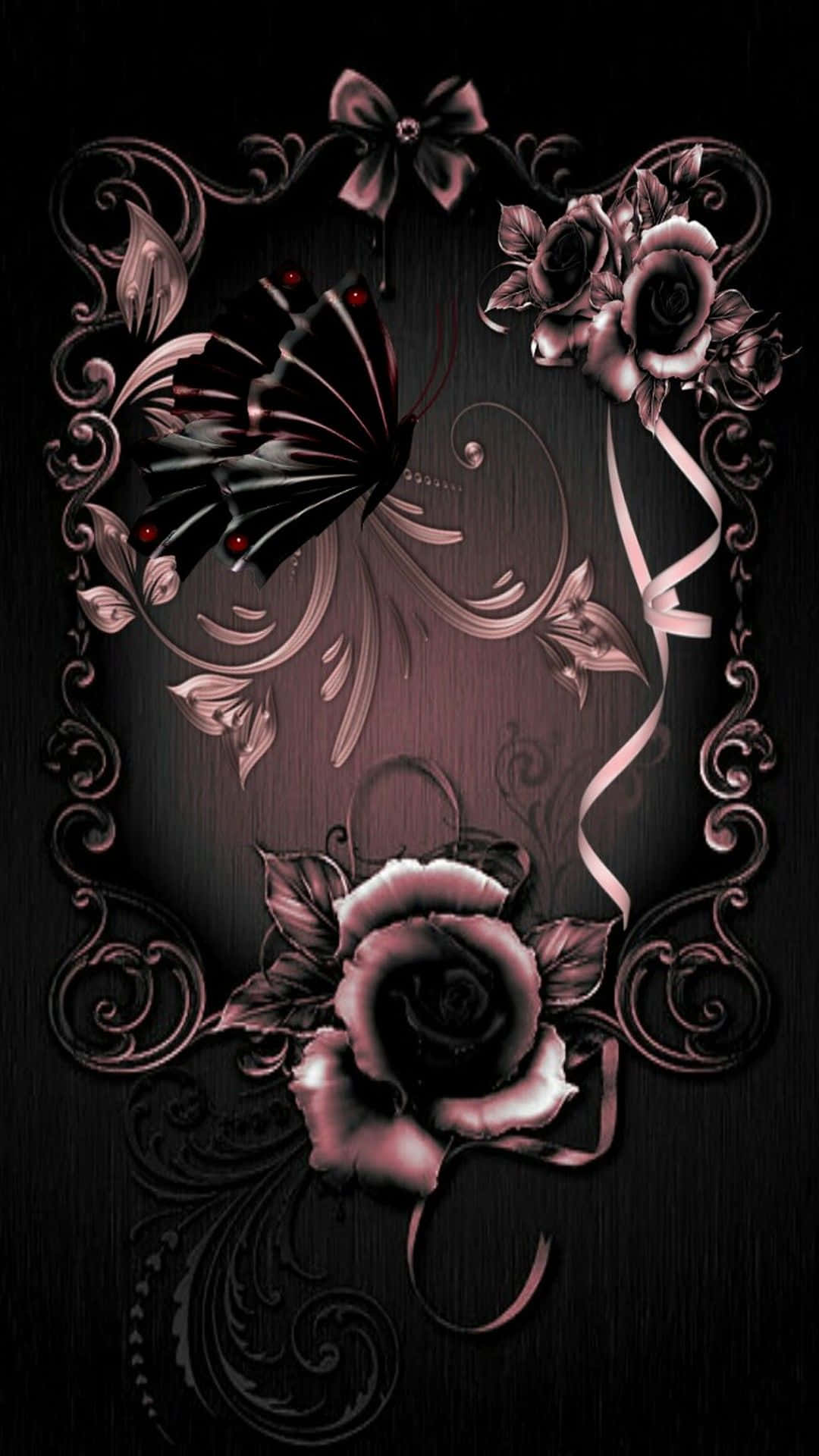 gothic iPhone, black roses, butterfly with red eyes, Full HD Phone Wallpaper