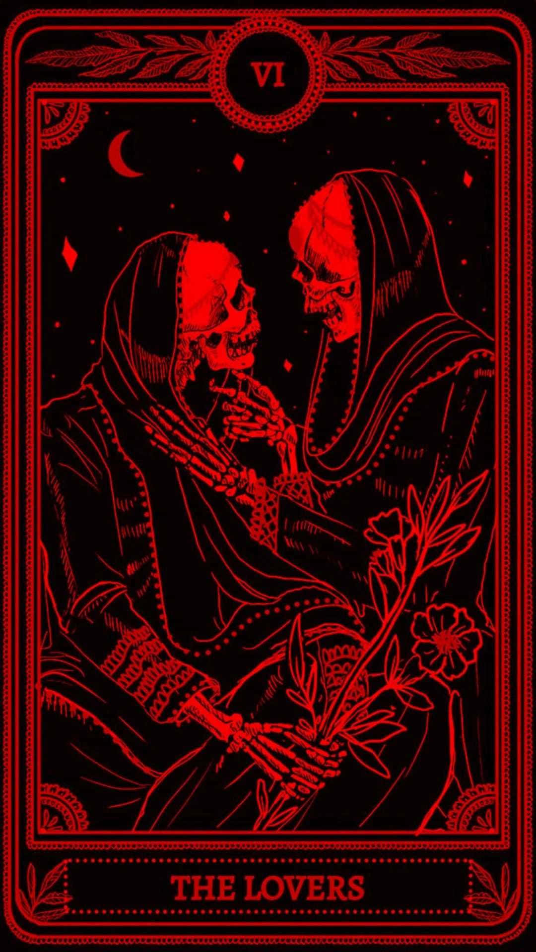 Gothic iPhone, Lovers tarot card, skeletal figures, Full HD Phone Wallpaper
