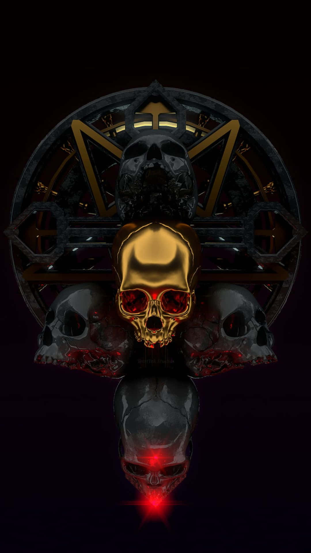 gothic iPhone, golden skull, glowing red eyes, Full HD Phone Wallpaper