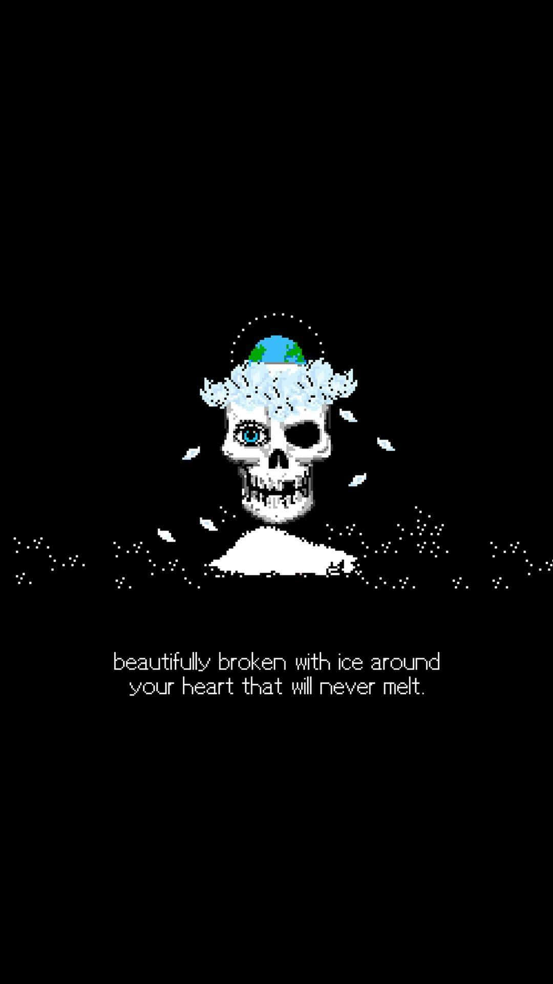 Gothic iPhone, pixel-art skull, blue eye, Full HD Phone Wallpaper