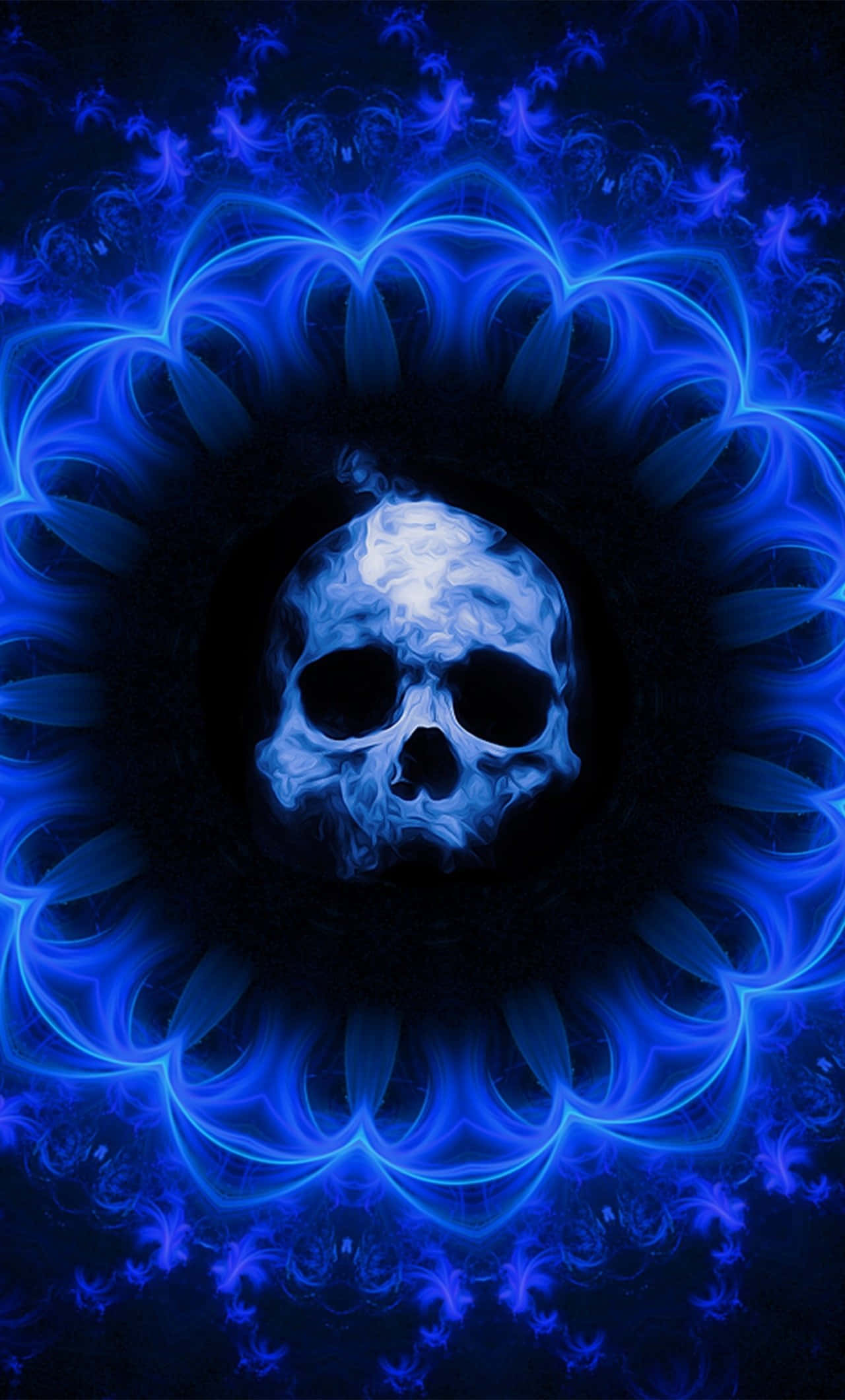 Gothic iPhone, glowing blue skull, fractal mandala, Full HD Phone Wallpaper