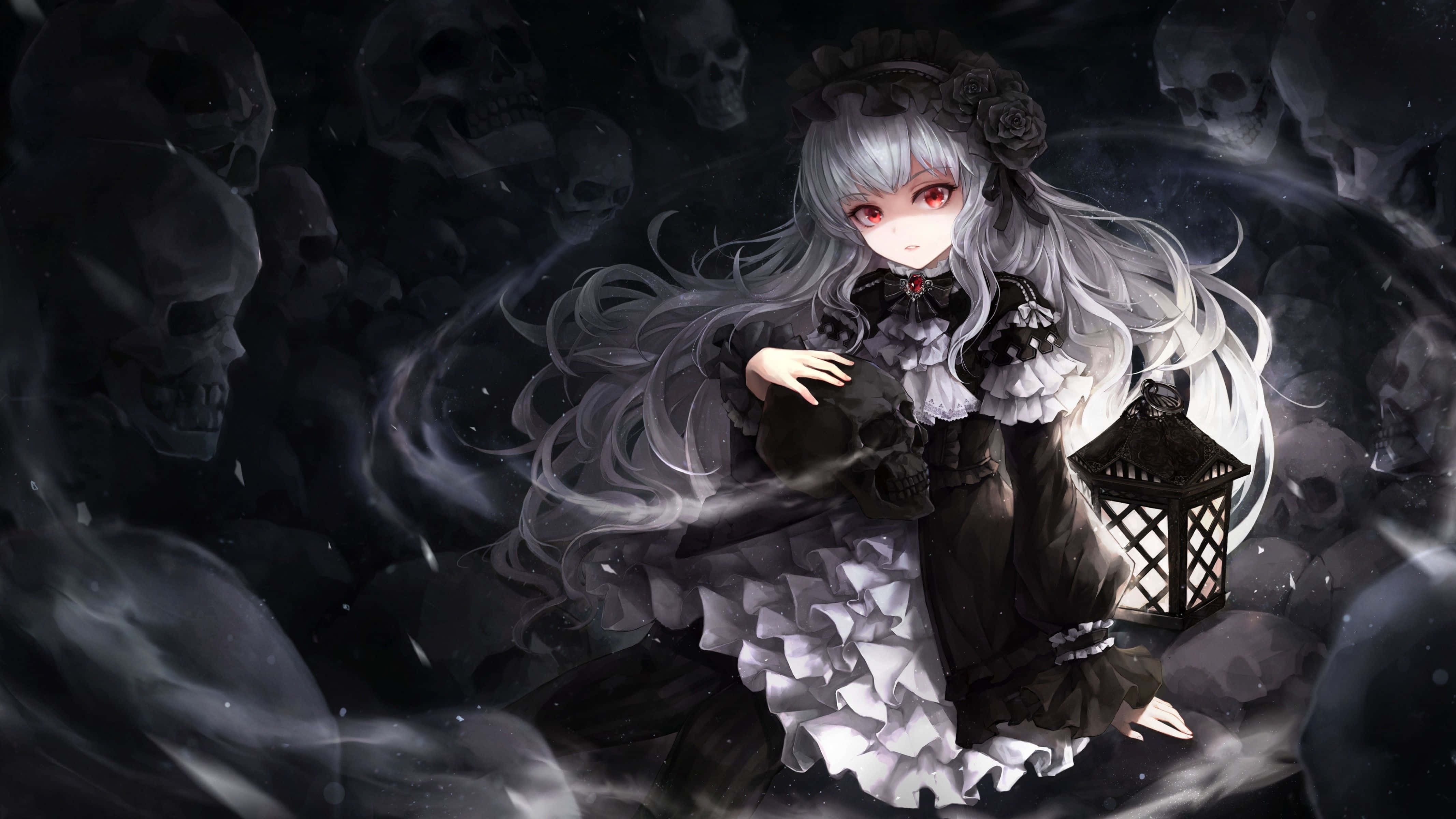 Gothic Anime, anime girl, silver hair, 4K Desktop Wallpaper