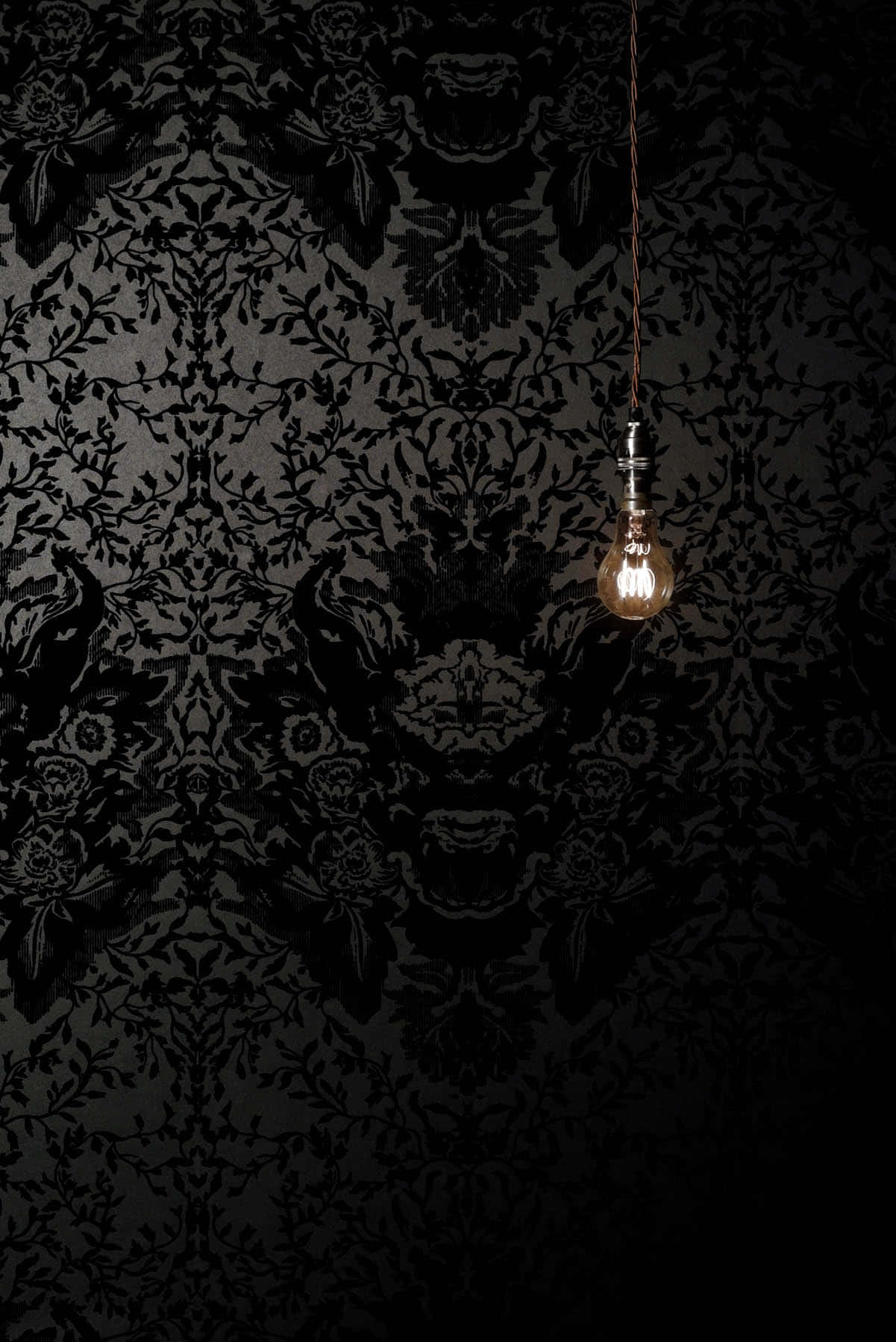Gothic iPhone, glowing bulb, dark ornate floral wallpaper, HD Phone Wallpaper