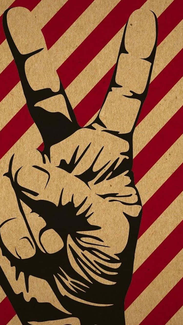 Retro iPhone, black hand, red and beige diagonal striped background, HD Phone Wallpaper