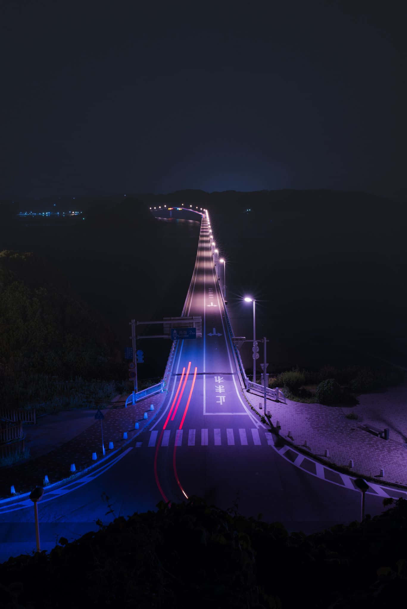 80s aesthetic, iPhone, long illuminated bridge, Full HD Phone Wallpaper