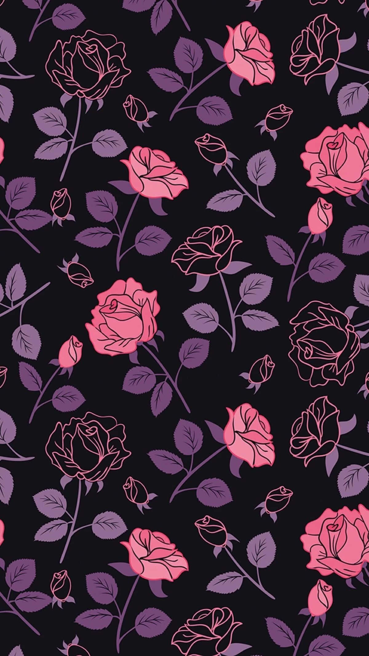 pink roses, purple leaves, black background, Full HD Phone Wallpaper