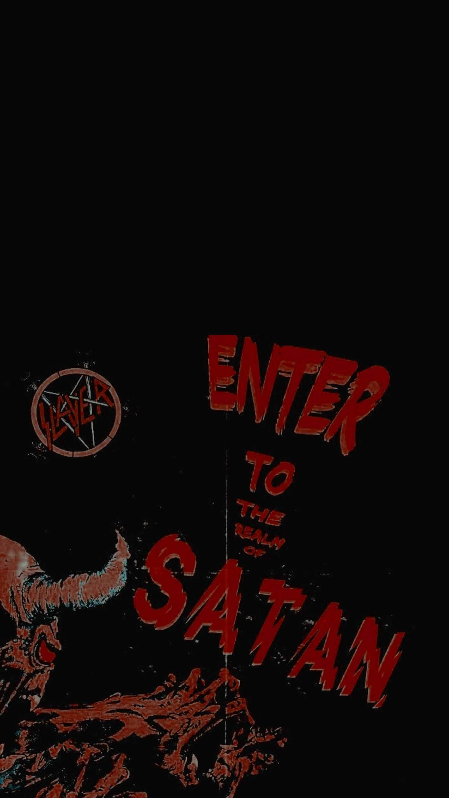 Gothic iPhone, red demonic text, horned figure, 2K Phone Wallpaper
