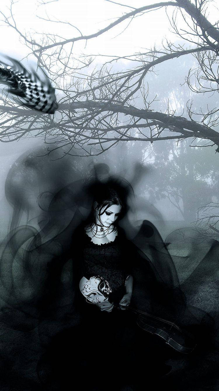 Gothic Phone, ghostly woman, skull, HD Phone Wallpaper