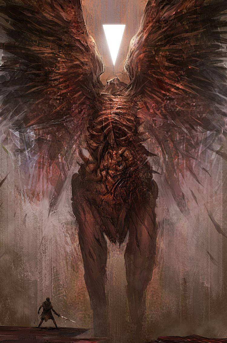 Gothic Phone, colossal, winged demonic entity, SD Phone Wallpaper