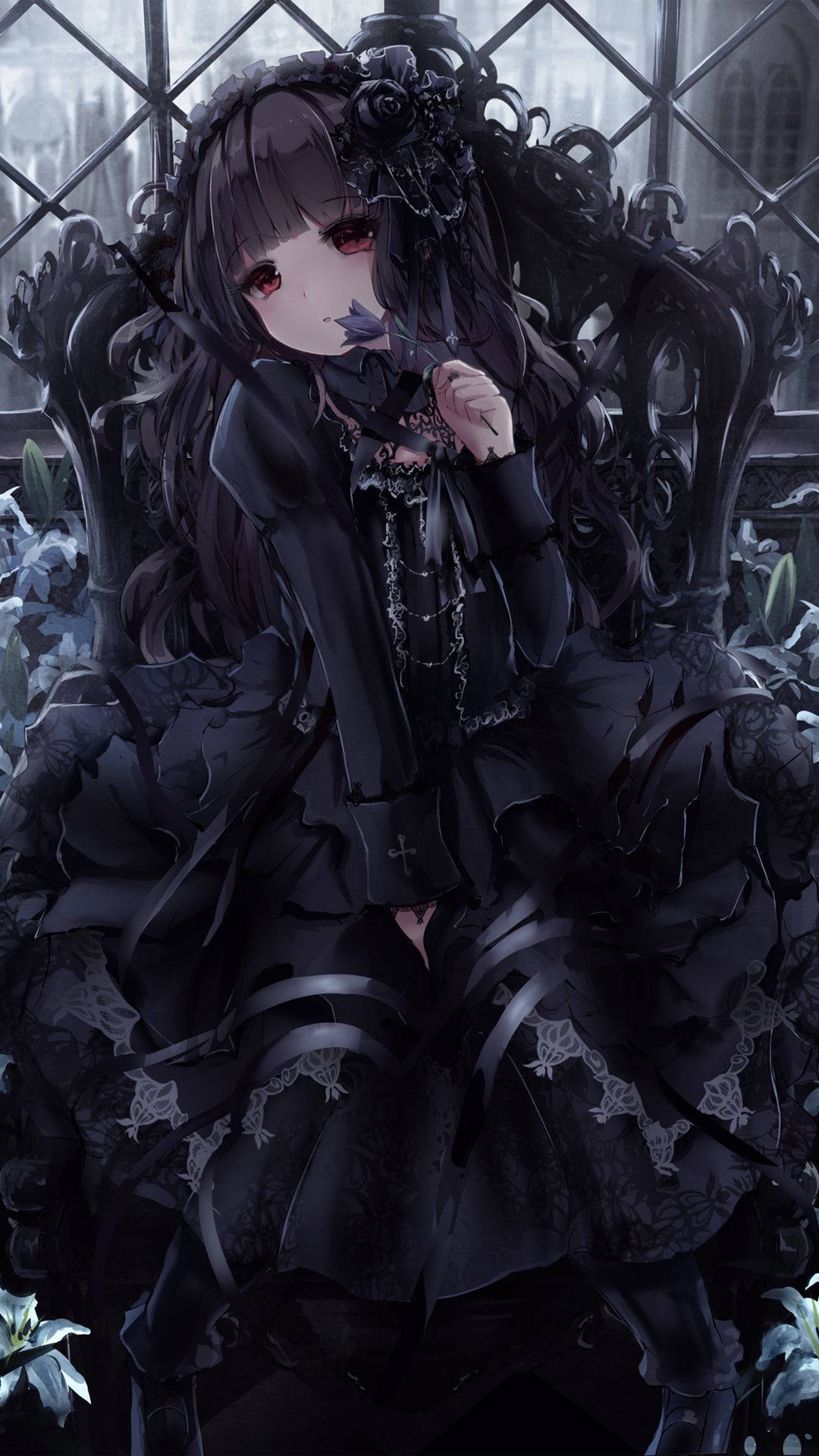 Gothic Phone, dark hair, red eyes, Full HD Phone Wallpaper