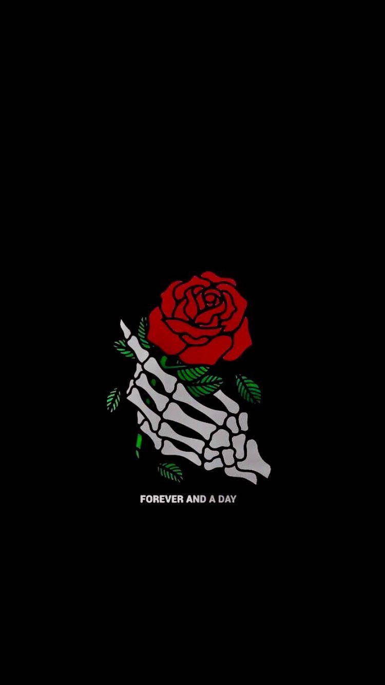 Gothic Phone, white skeletal hand, vivid red rose, HD Phone Wallpaper