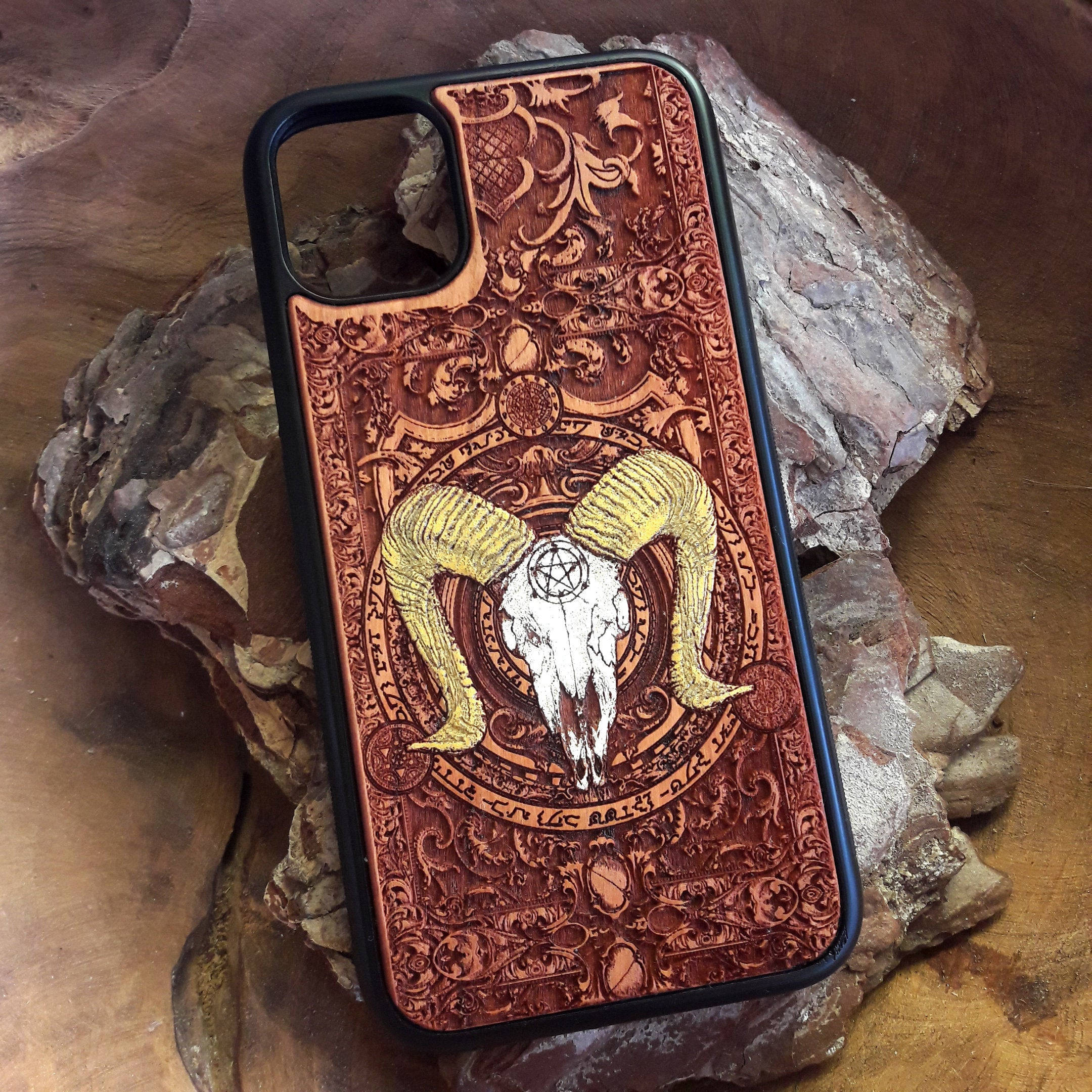 Gothic Phone, ram skull, pentagram, Full HD Desktop Wallpaper