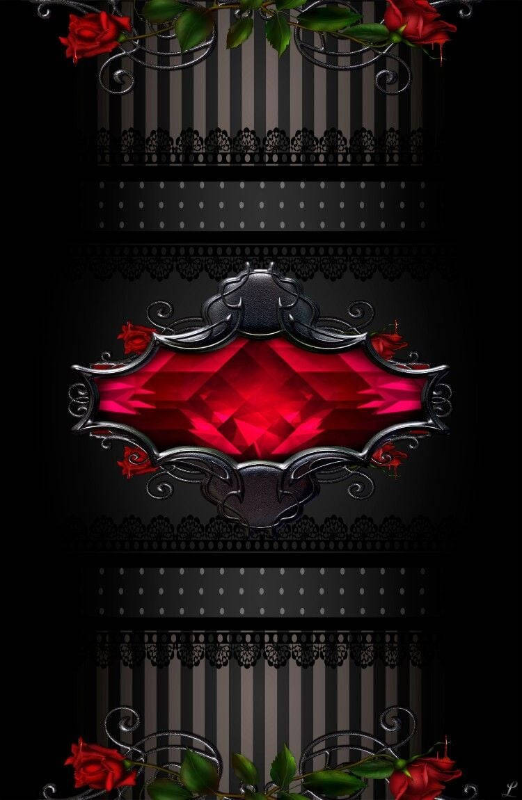 black background, red roses, red jewel, SD Phone Wallpaper