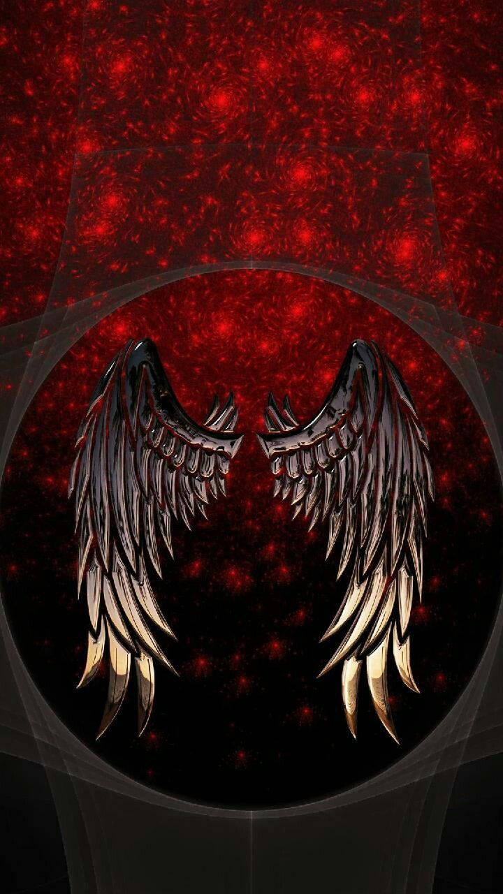 Gothic Phone, red and black, black and gold wings, HD Phone Wallpaper
