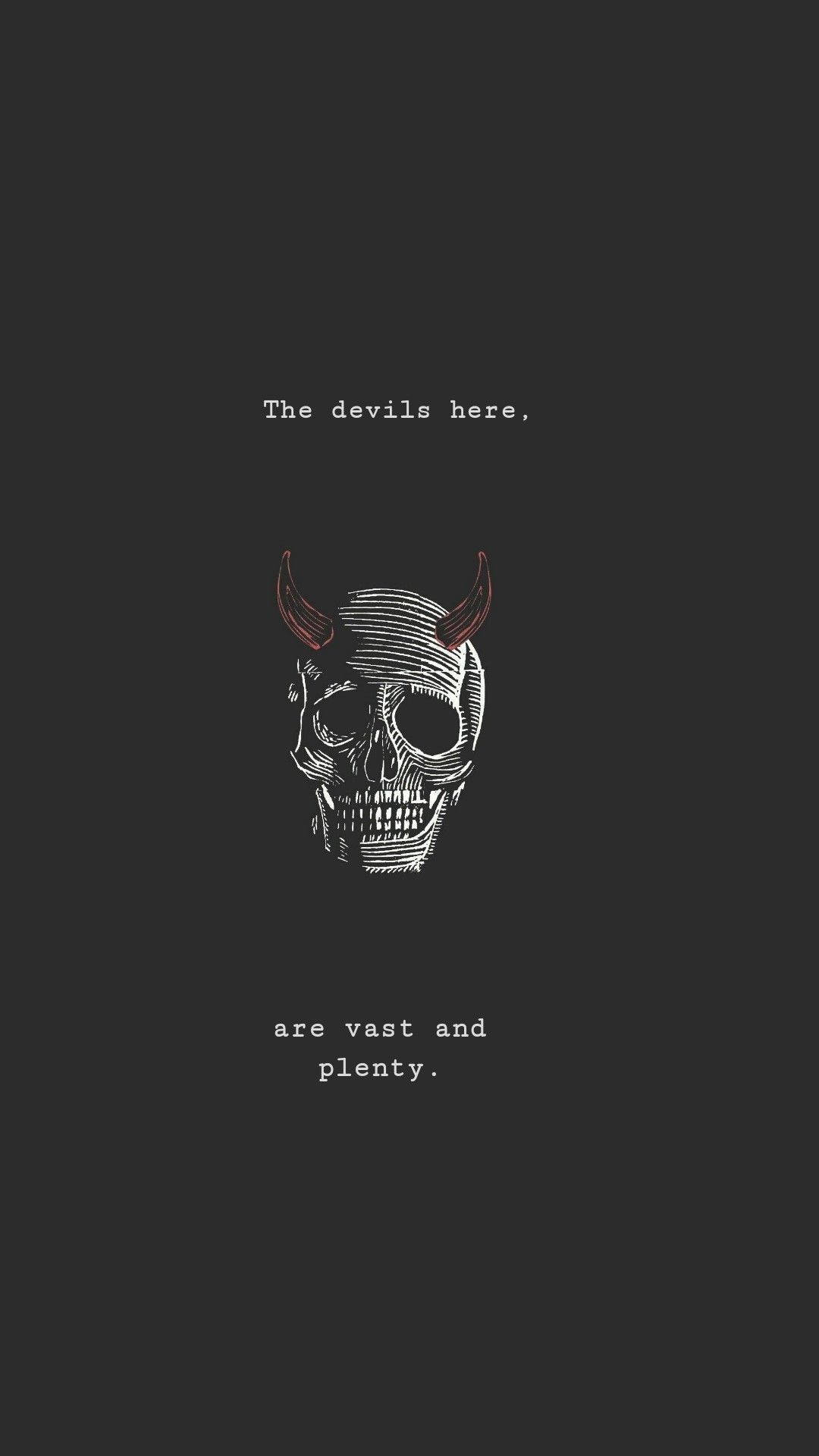 Gothic Phone, white line-art devil skull, red horns, Full HD Phone Wallpaper