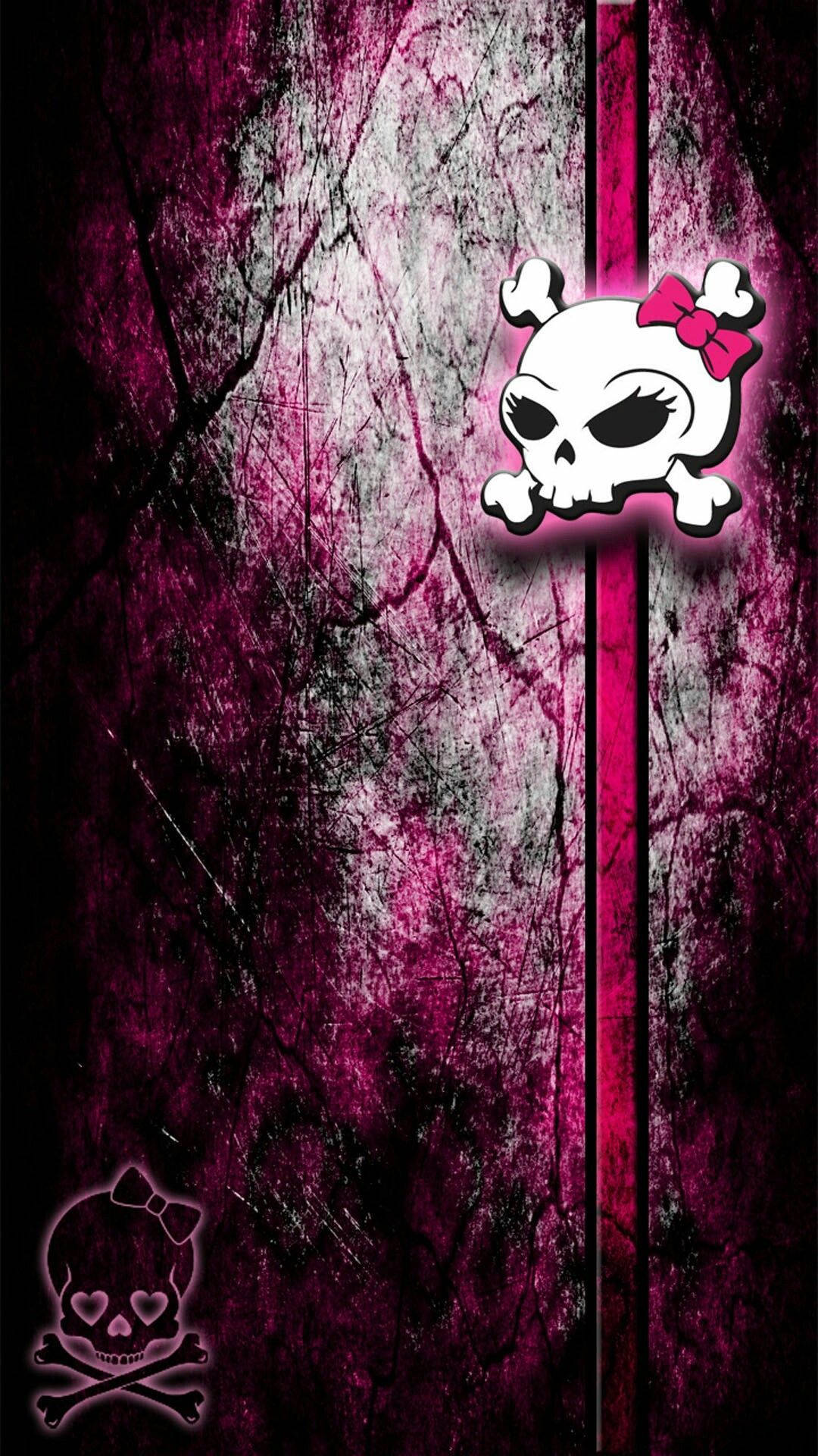 Gothic Phone, pink bow, cracked magenta and gray textured background, Full HD Phone Wallpaper