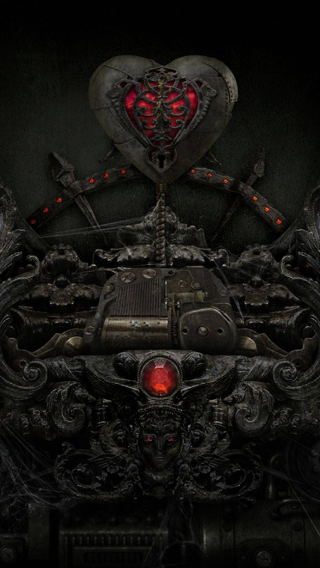 black, red heart, glowing red veins, Full HD Phone Wallpaper