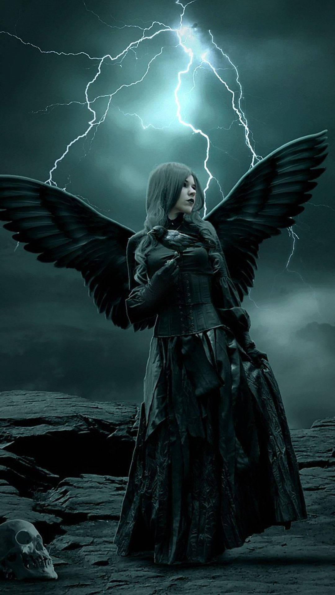 gothic phone, dark-winged woman, gothic attire, Full HD Phone Wallpaper