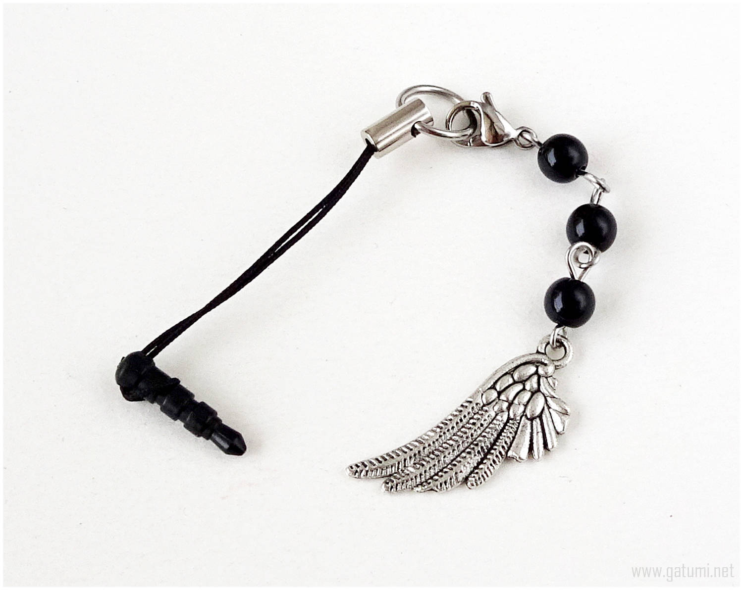 Gothic Phone, silver angel wing charm, black beaded cord, HD Desktop Wallpaper