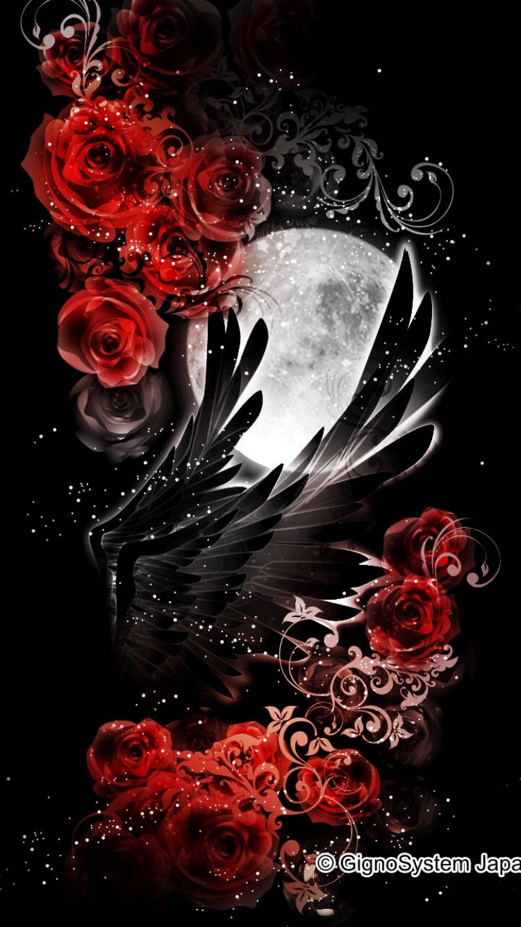 black background, red roses, glowing full moon, HD Phone Wallpaper