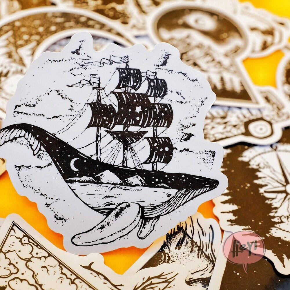 Gothic Phone, black and white illustrated sticker, sailing ship, SD Desktop Wallpaper