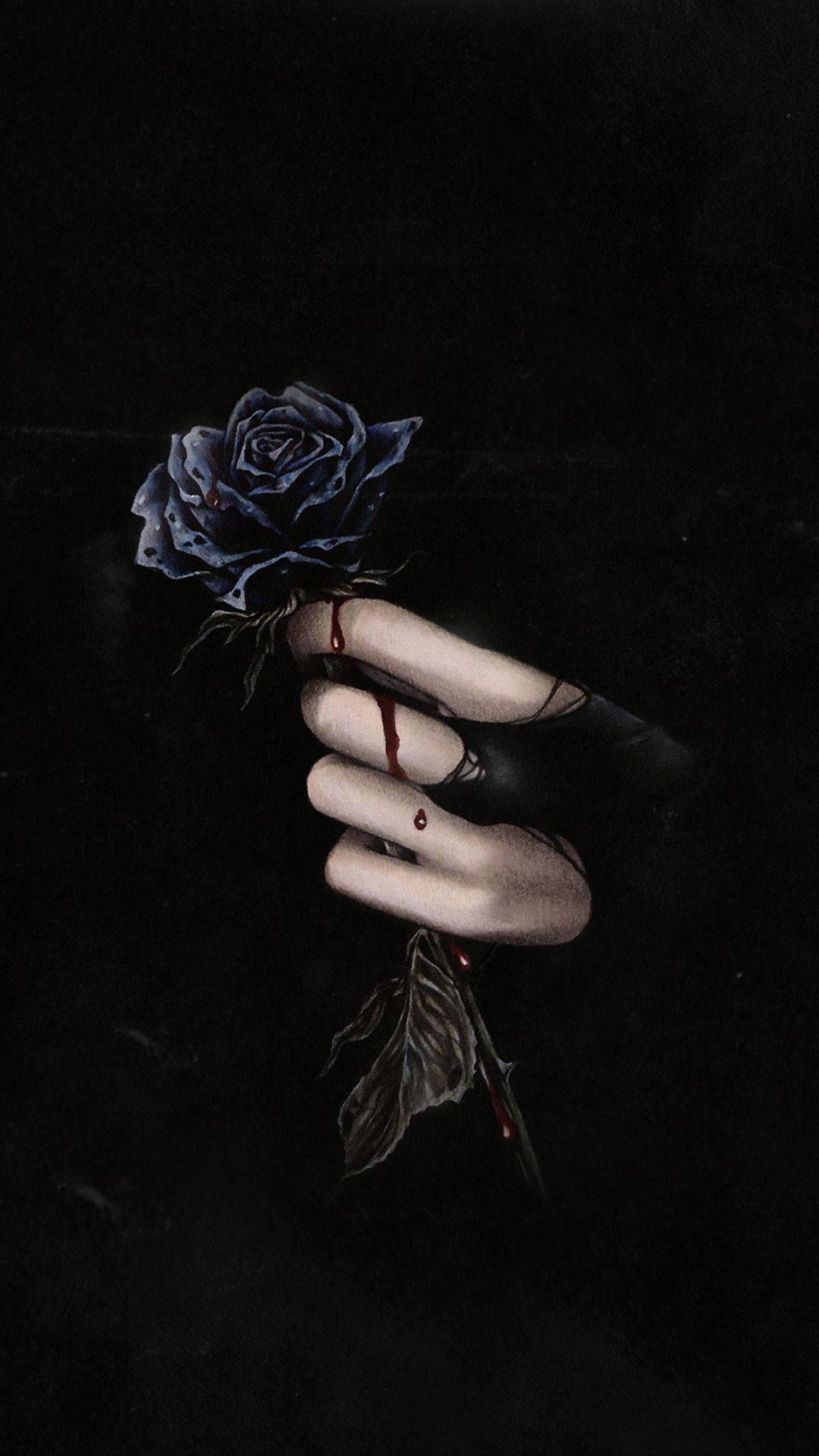 blue rose, dark blue rose, blood dripping, Full HD Phone Wallpaper