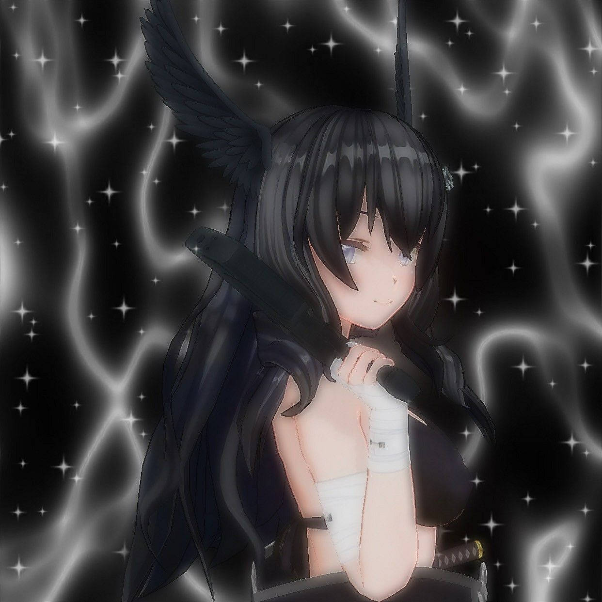 Gothic, anime girl, black wings, SD Desktop Wallpaper