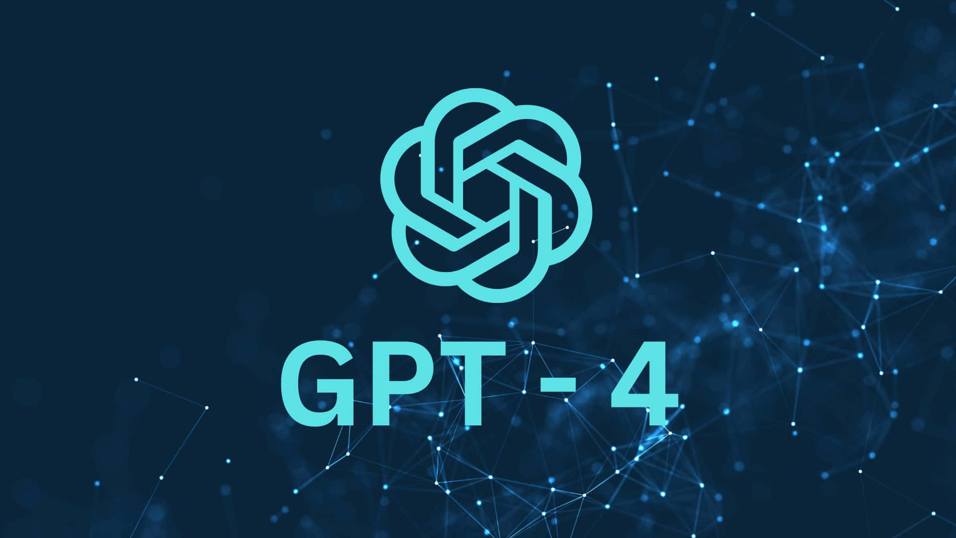 GPT-4, glowing cyan, dark blue digital network background, Full HD Desktop Wallpaper