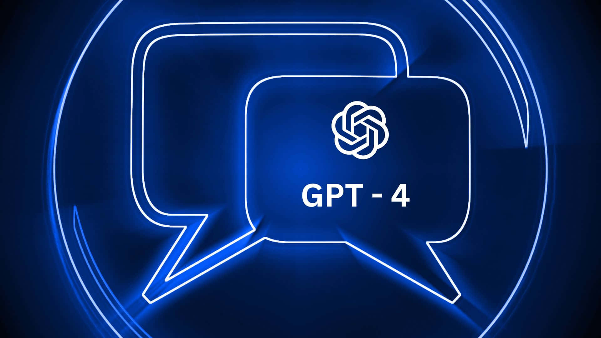GPT-4, glowing blue neon, speech bubble icon, Full HD Desktop Wallpaper