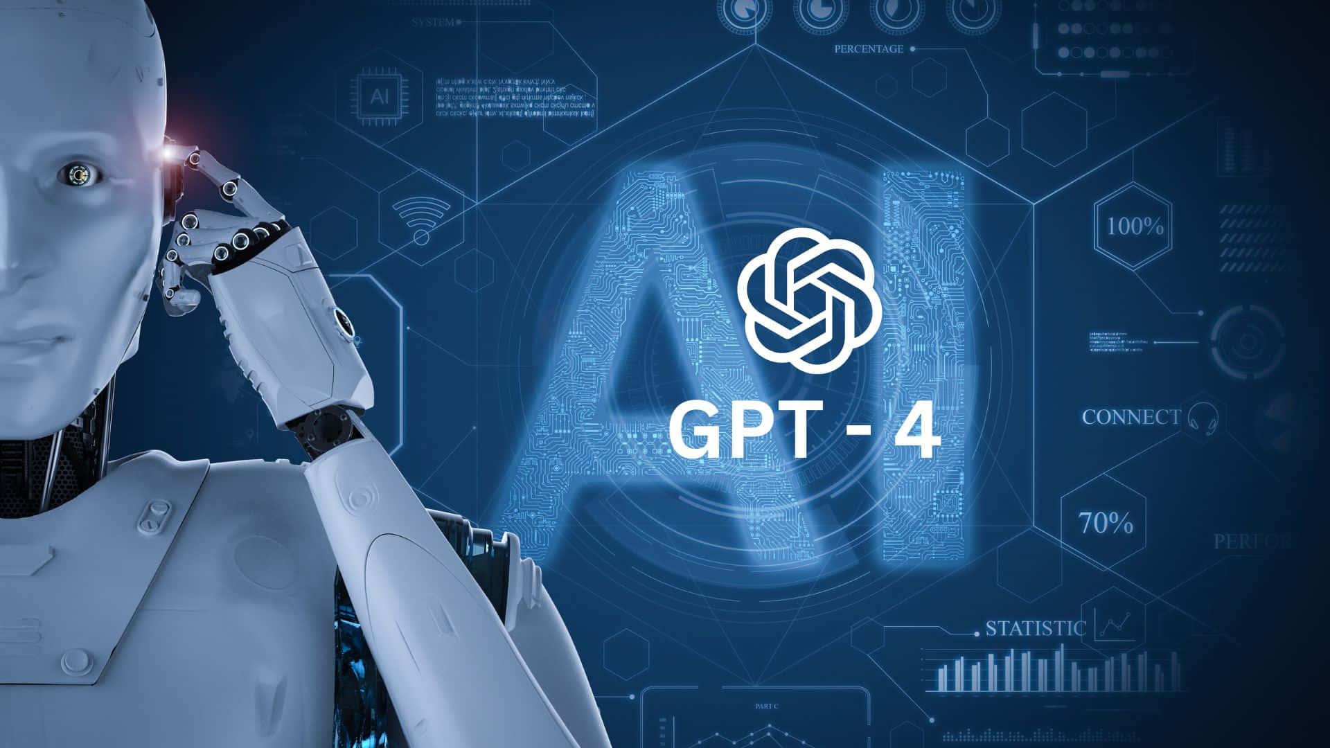 GPT-4, humanoid robot, glowing eye, Full HD Desktop Wallpaper