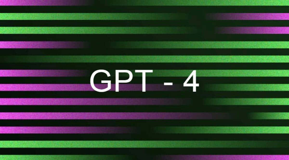 GPT-4, vibrant green and purple striped digital background, glitch effect, SD Desktop Wallpaper