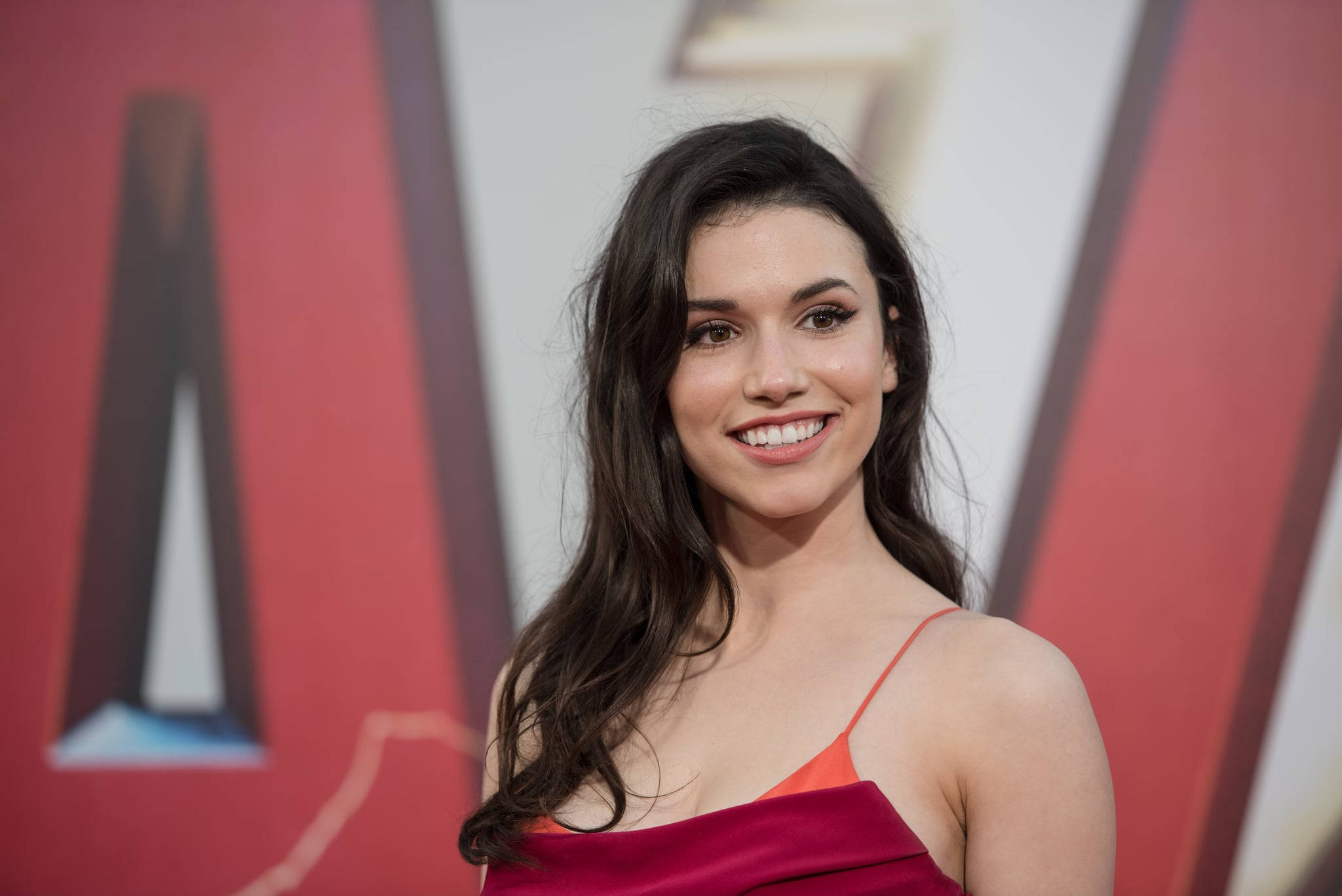 Grace Fulton, red dress, red and white backdrop, Full HD Desktop Wallpaper