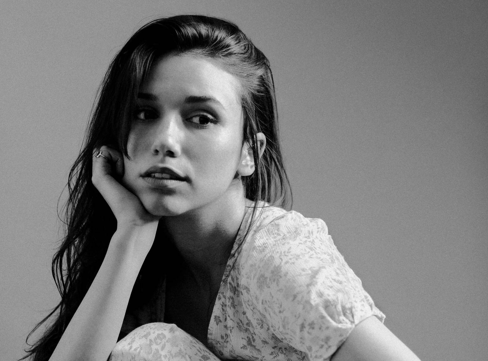 Grace Fulton, grayscale portrait, black and white, HD Desktop Wallpaper