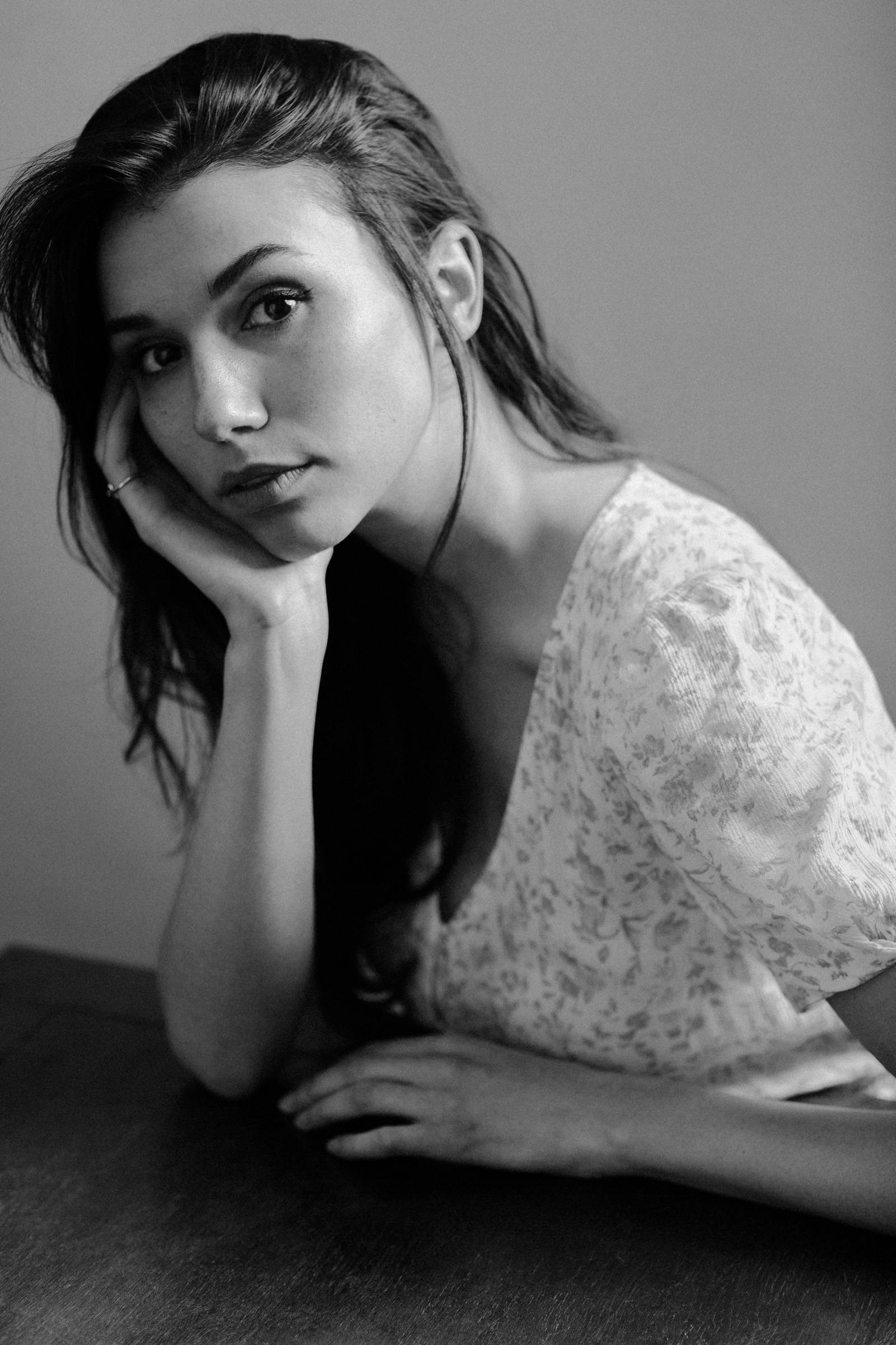 Grace Fulton, grayscale, monochrome portrait, Full HD Phone Wallpaper