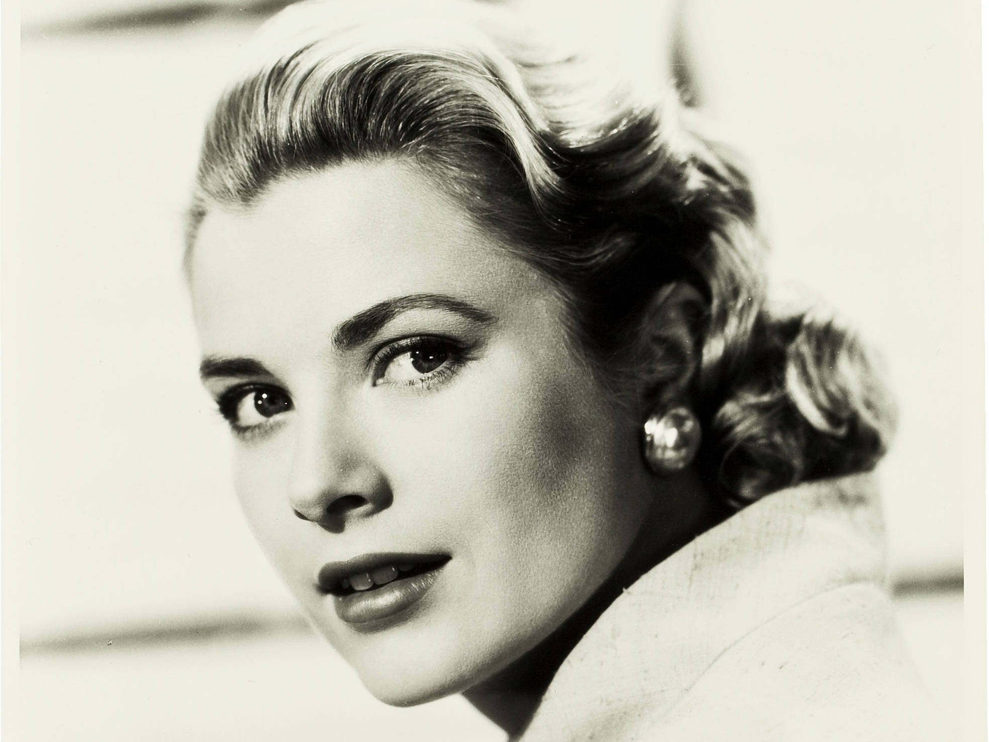 Grace Kelly, classical Hollywood, black and white portrait, Full HD Desktop Wallpaper