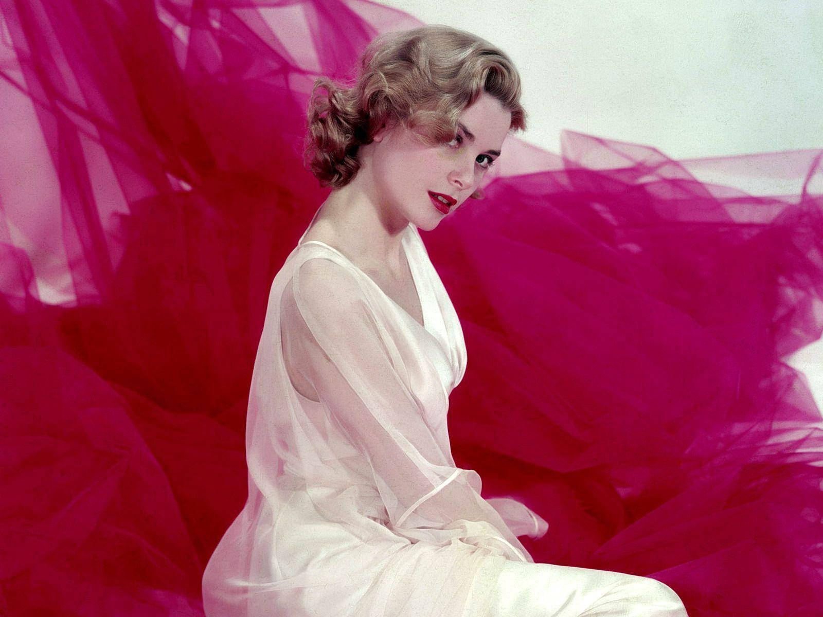 Grace Kelly, white gown, magenta fabric, HD Desktop Wallpaper